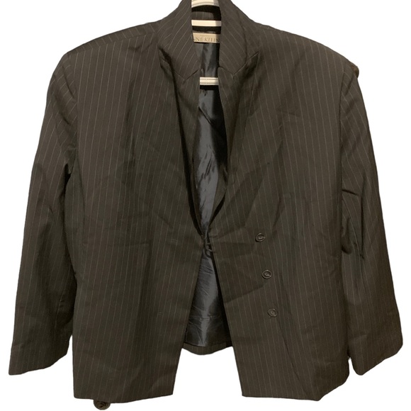 Vintage Anne Klein Brown thin-stripped petite jacket, lined, medium - Picture 1 of 10